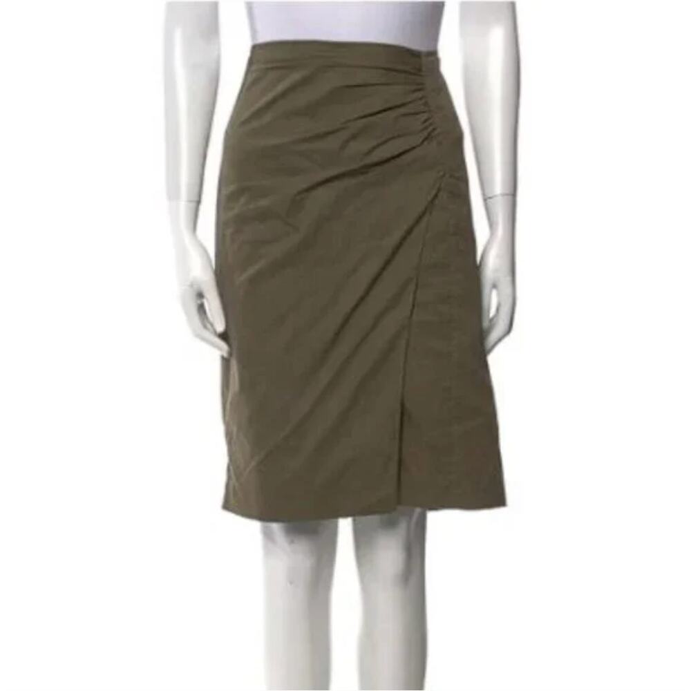 New ETRO Pleated Accents Knee Length Skirt in Army Green Size 46IT / 10US
